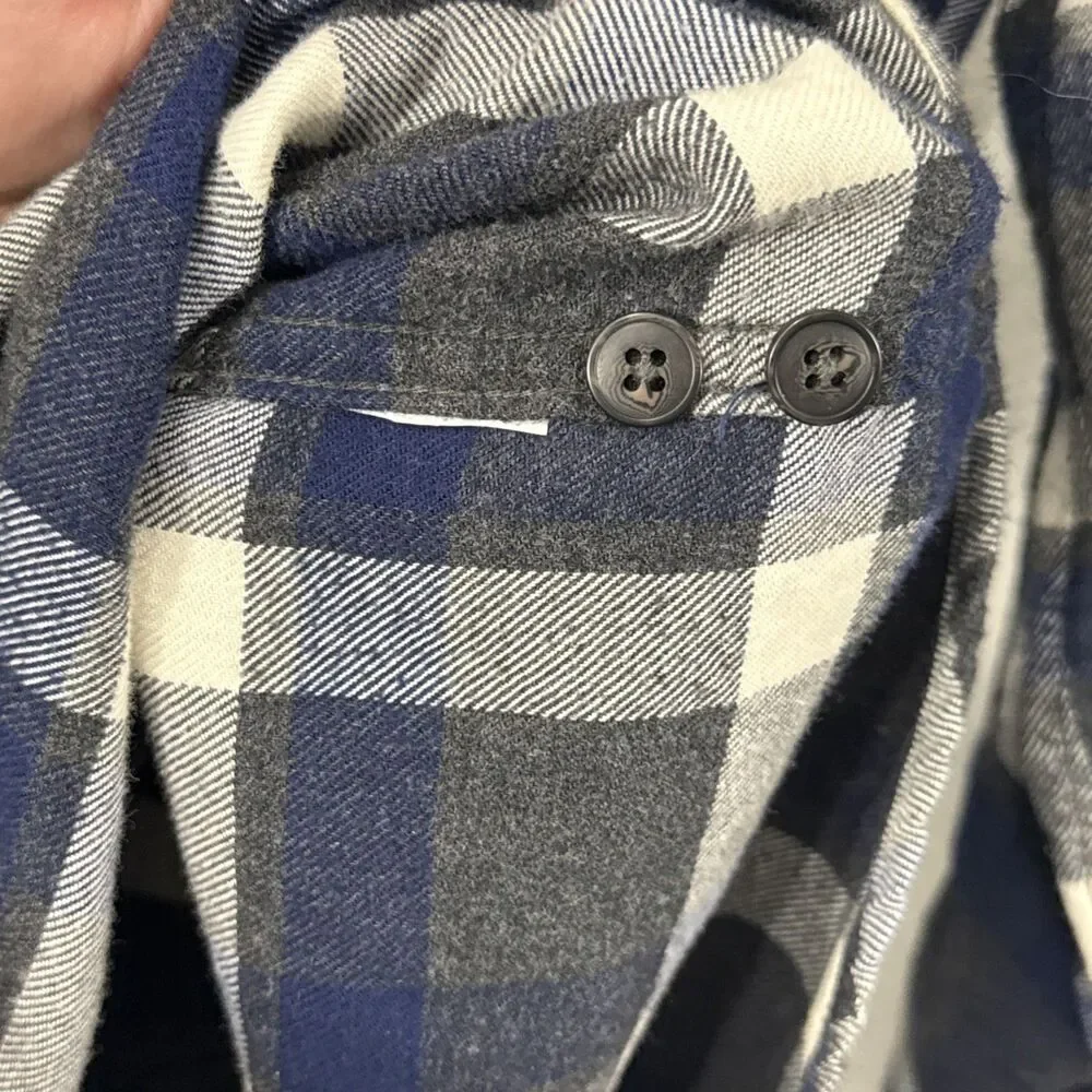 J Crew Slim Fit Flannel Gray Blue Plaid Button Up Shirt Mens L Outdoor Camping